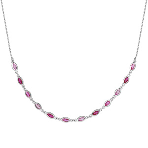 Collier en argent rhodi maillons orns d\'oxydes dgrads de rose en forme de navette longueur 38+7cm - Vue 2