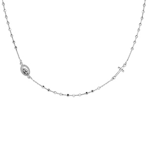 Collier en argent rhodi chane avec croix et mdaille religieuse longueur 43,5cm - Vue 2