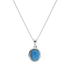 Collier en argent rhodi chane avec pendentif couleur turquoise de synthse 40+5cm - Vue 2