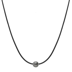 Collier en argent rhodi cordon coton cir 2mm avec Perle de culture de Tahiti 40+5cm - Vue 2