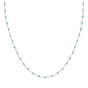 Collier Sautoir en argent rhodi chane avec olives couleur bleu transparent 70cm - Vue 2