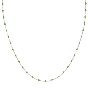 Collier sautoir en argent rhodié chaîne avec olives vertes 60+10cm - Vue 2