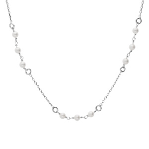 Collier en argent rhodi chane avec perles blanches de synthse 42+3cm - Vue 2