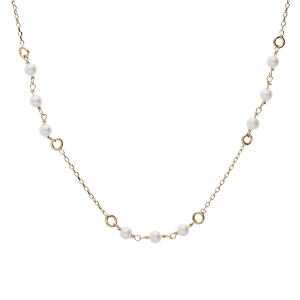 Collier en argent et dorure jaune chane avec perles blanches de synthse 42+3cm - Vue 2