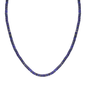 Collier en argent rhodi rondelles pierre Lapis Lazuli vritable 40+5cm - Vue 2
