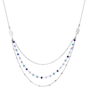 Collier en argent rhodi chane 3 rangs et pierres tons bleus 42+3cm - Vue 2