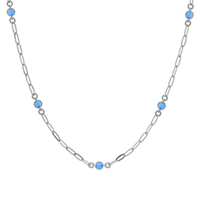 Collier en argent rhodi petite maille rectangulaire avec perles bleues fonc 38+5cm - Vue 2