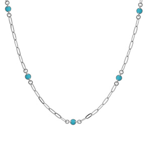 Collier en argent rhodi petite maille rectangulaire avec perles bleue ciel 38+5cm - Vue 2
