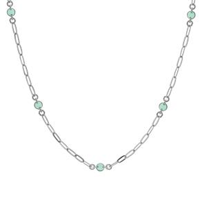 Collier en argent rhodi petite maille rectangulaire avec perles vertes 38+5cm - Vue 2