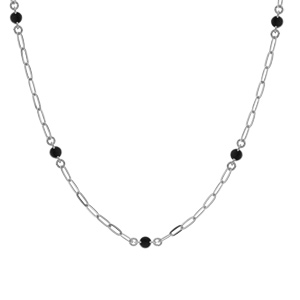 Collier en argent rhodi petite maille rectangulaire avec perles noires 42+3cm - Vue 2