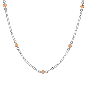 Collier en argent rhodi petite maille rectangulaire avec perles oranges 38+5cm - Vue 2