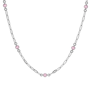 Collier en argent rhodi petite maille rectangulaire avec perles roses 38+5cm - Vue 2