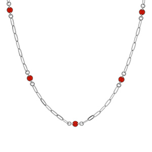 Collier en argent rhodi petite maille rectangulaire avec perles rouges 38+5cm - Vue 2