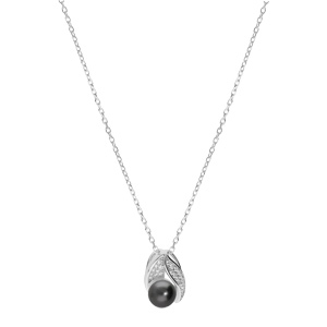 Collier en argent rhodi chane avec pendentif Perle de Tahiti vritable et oxydes blancs sertis 42+3cm - Vue 2