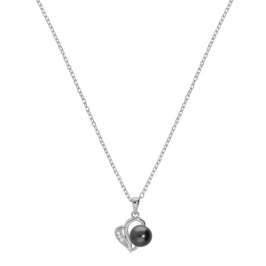 Collier en argent rhodi chane avec pendentif drap Perle de culture de Tahiti vritable 7mm et oxydes blancs sertis 42+3cm - Vue 2