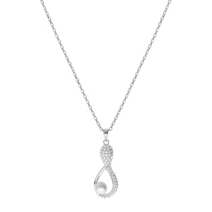 Collier en argent rhodi chane avec pendentif infini Perle de culture d\'eau douce blanche mm et oxydes blancs sertis 42+3cm - Vue 2