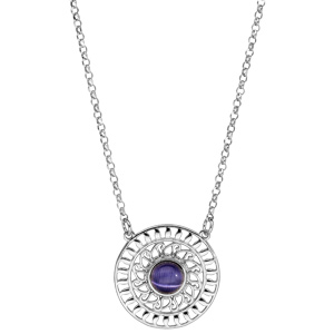 Collier en argent rhodi Pendentif rond antique ajour pierre violette 42+3cm - Vue 2