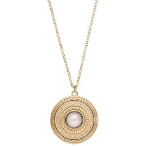 Collier en argent et dorure jaune avec Pendentif motif rond antique et pierre opale véritable 42+3cm - Vue 2