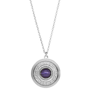 Collier en argent rhodié avec Pendentif rond antique et pierre améthyste véritable 42+3cm - Vue 2