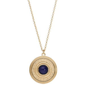 Collier en argent et dorure jaune avec Pendentif rond antique et pierre lapis lazuli vritable 42+3cm - Vue 2