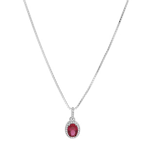 Collier en argent rhodi pendentif chane avec pendentif pierre rouge suspendue sur barrette et contour oxydes blancs sertis 42+3cm - Vue 2