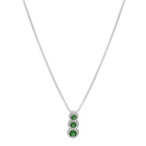 Collier en argent rhodi chane avec pendentif pierres vertes en chute et contour oxydes blancs sertis 42+3cm - Vue 2