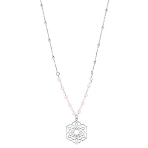 Collier en argent rhodié avec Pendentif fleur de vie ajourée et pierres facettées rose 42+3cm - Vue 2