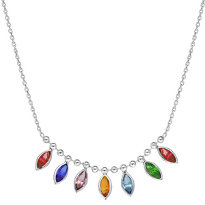 Collier en argent rhodié avec pampilles navettes multi couleurs 41+3cm - Vue 2