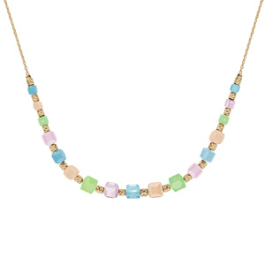 Collier en argent et dorure jaune avec cubes en verre couleurs pastels 42+5cm - Vue 2
