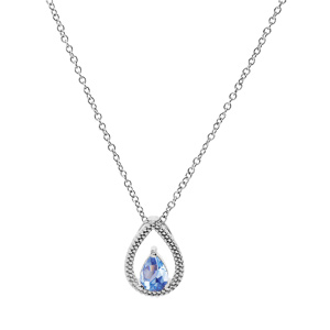 Collier en argent rhodi chane avec pendentif goutte et oxyde bleu ciel serti 40+4cm - Vue 2