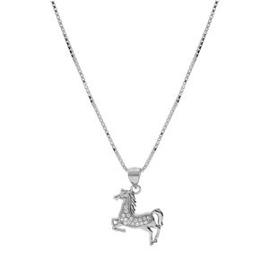 Collier en argent rhodi chane avec pendentif licorne et oxydes blancs sertis 42+3cm - Vue 2