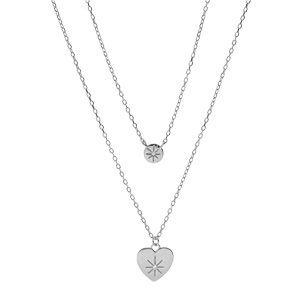 Collier en argent rhodi chane double avec pendentif pastille toile et coeur motif toile du berger 40+5cm - Vue 2