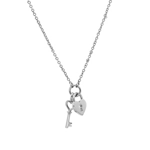 Collier en argent rhodi chane avec pendentif clef et cadenas lisse 40+4cm - Vue 2