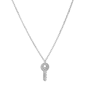 Collier en argent rhodi chane avec pendentif clef pave d\'oxydes blancs sertis 40+3cm - Vue 2