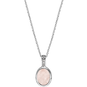 Collier en argent rhodi avec Pendentif pierre ovale quartz rose et oxydes blancs sertis 42+3cm - Vue 2
