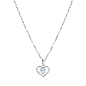 Collier en argent platin chane avec pendentif coeur et oxyde bleu ciel 35+5cm - Vue 2