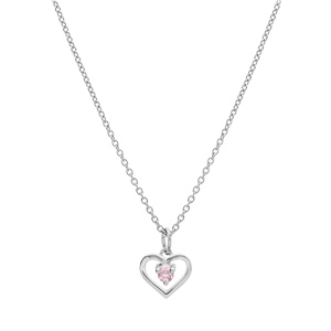 Collier en argent platin chane avec pendentif coeur et oxyde rose 35+5cm - Vue 2