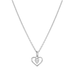 Collier enfant en argent platin chane avec pendentif coeur et oxyde blanc 35+5cm - Vue 2