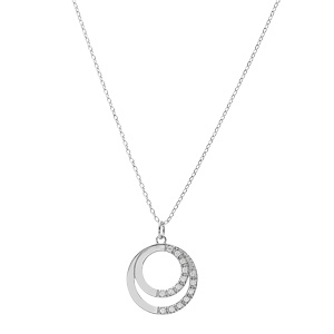 Collier en argent platin chane avec pendentif double cercle prnom  graver et oxydes blancs sertis 42+3cm - Vue 2