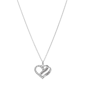 Collier en argent platiné chaîne avec pendentif coeur prénom à graver avec oxydes blancs sertis 42+3cm - Vue 2