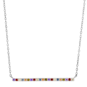 Collier en argent rhodi avec barrette pave d\'oxydes multi couleurs 42+3cm - Vue 2