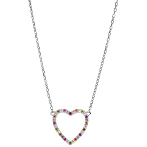 Collier en argent rhodi avec coeur vid pav d\'oxydes multi couleurs 42+3cm - Vue 2