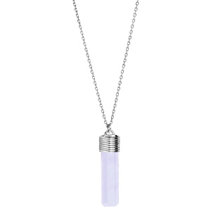 Collier en argent rhodié avec Pendentif tube calcédoine véritable 42+3cm - Vue 2