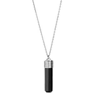 Collier en argent rhodié avec Pendentif tube onyx noir véritable 42+3cm - Vue 2