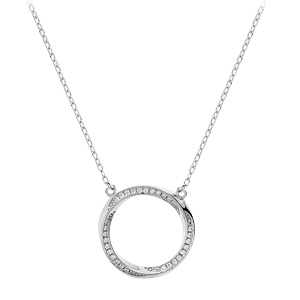 Collier en argent rhodi chaneavec cercle ruban d\'oxydes blancs sertis 41+4cm - Vue 2