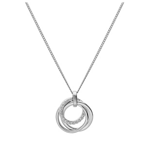 Collier en argent rhodi chane avec pendentif 3 cercles oxydes blancs sertis 41+5cm - Vue 2