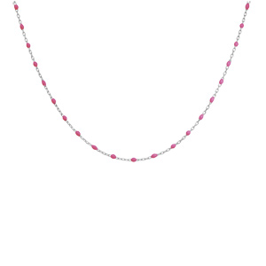 Collier en argent rhodi chane avec perles roses fluo 40+5cm - Vue 2
