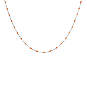 Collier en argent rhodi chane avec perles oranges fluo 40+5cm - Vue 2