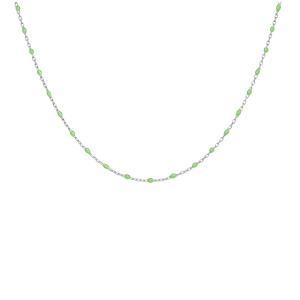 Collier en argent rhodi chane avec perles vert fluo 40+5cm - Vue 2