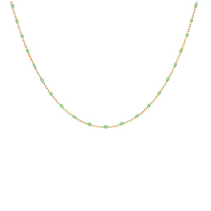 Collier en argent et dorure jaune chaîne avec perles vert fluo 40+5cm - Vue 2